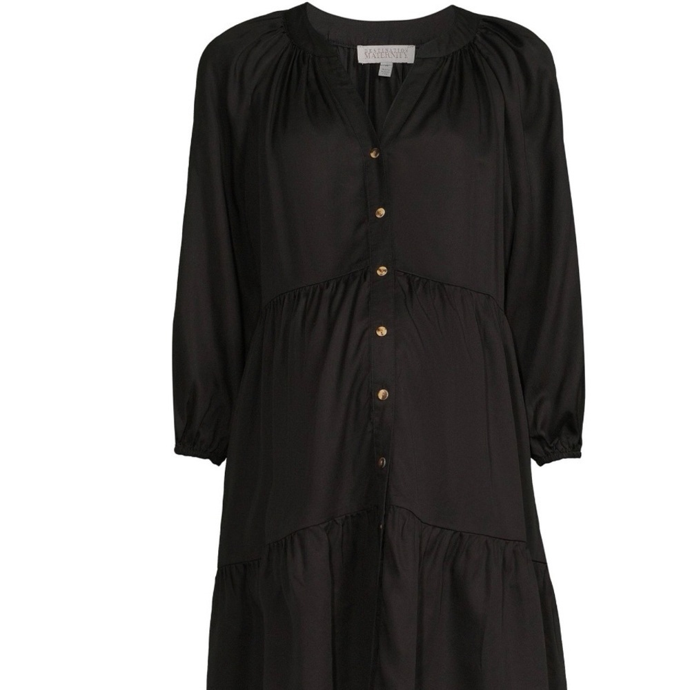 Destination Maternity Black Ruffled Tiered Buttoned Dress Size XL